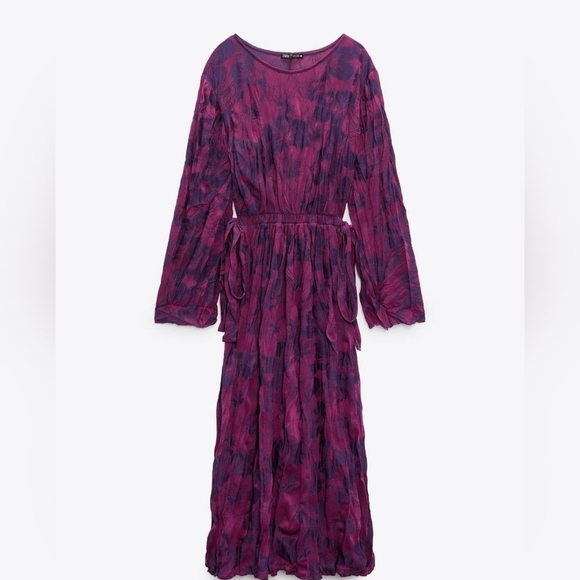 ZARA  Purple Wrinkled Jacquard Maxi Dress Size Small - Picture 1 of 15